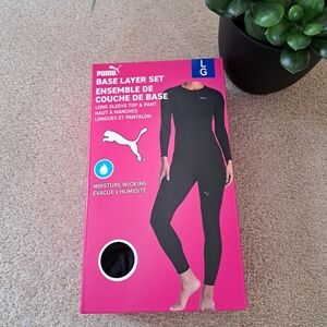 Puma Base Layer Set Long Sleeve Top & Pant Women's Size Large Black Active